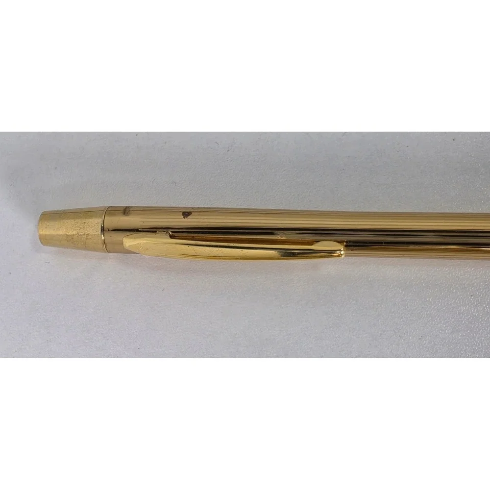 Vintage Gold Tone Pinstripe Pen and Mechanical Pencil Set USA Made with Box